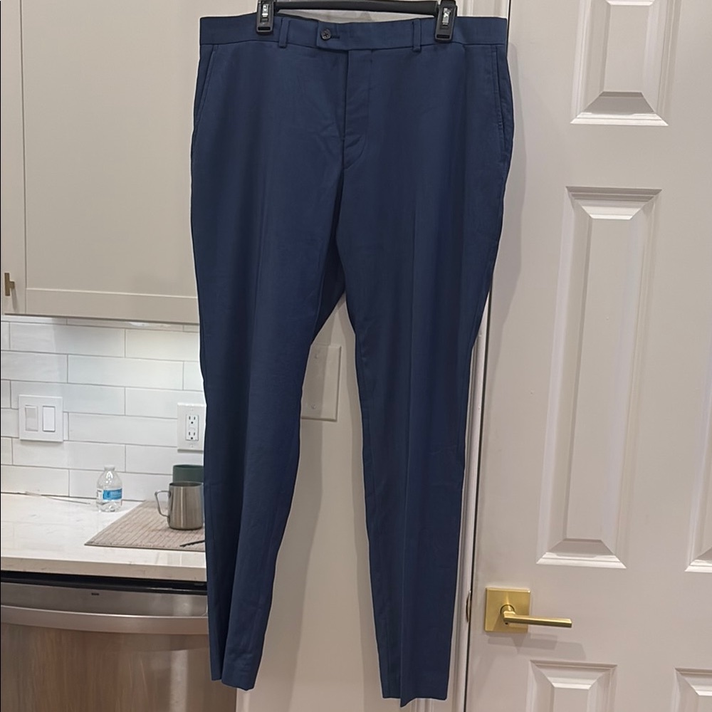 Blue Dress Pants with Tailored Fit and Flat Front